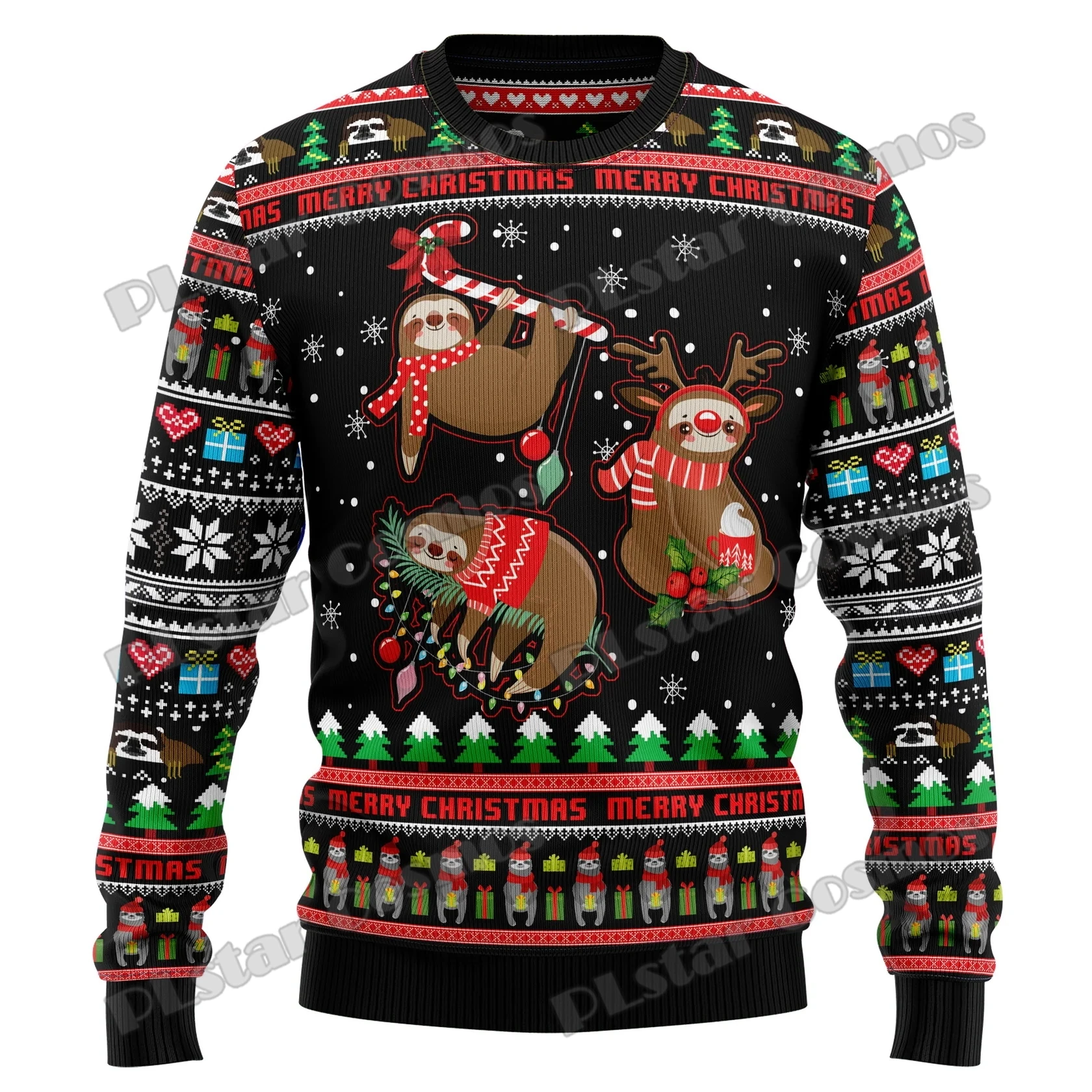 PLstar Cosmos Sloth Light Pattern 3D Printed Men\'s Ugly Christmas Sweater Winter Unisex Casual Warm Knitwear Pullover MY35