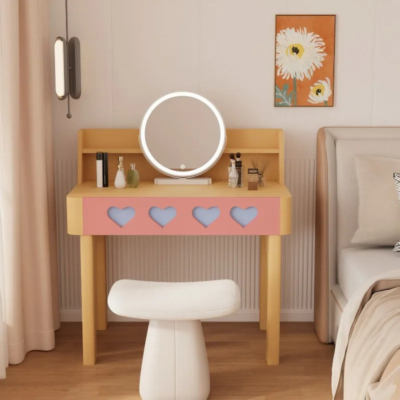 Cream dopamine dressing table, modern color room dressing table, free installation bedside dressing table with drawers