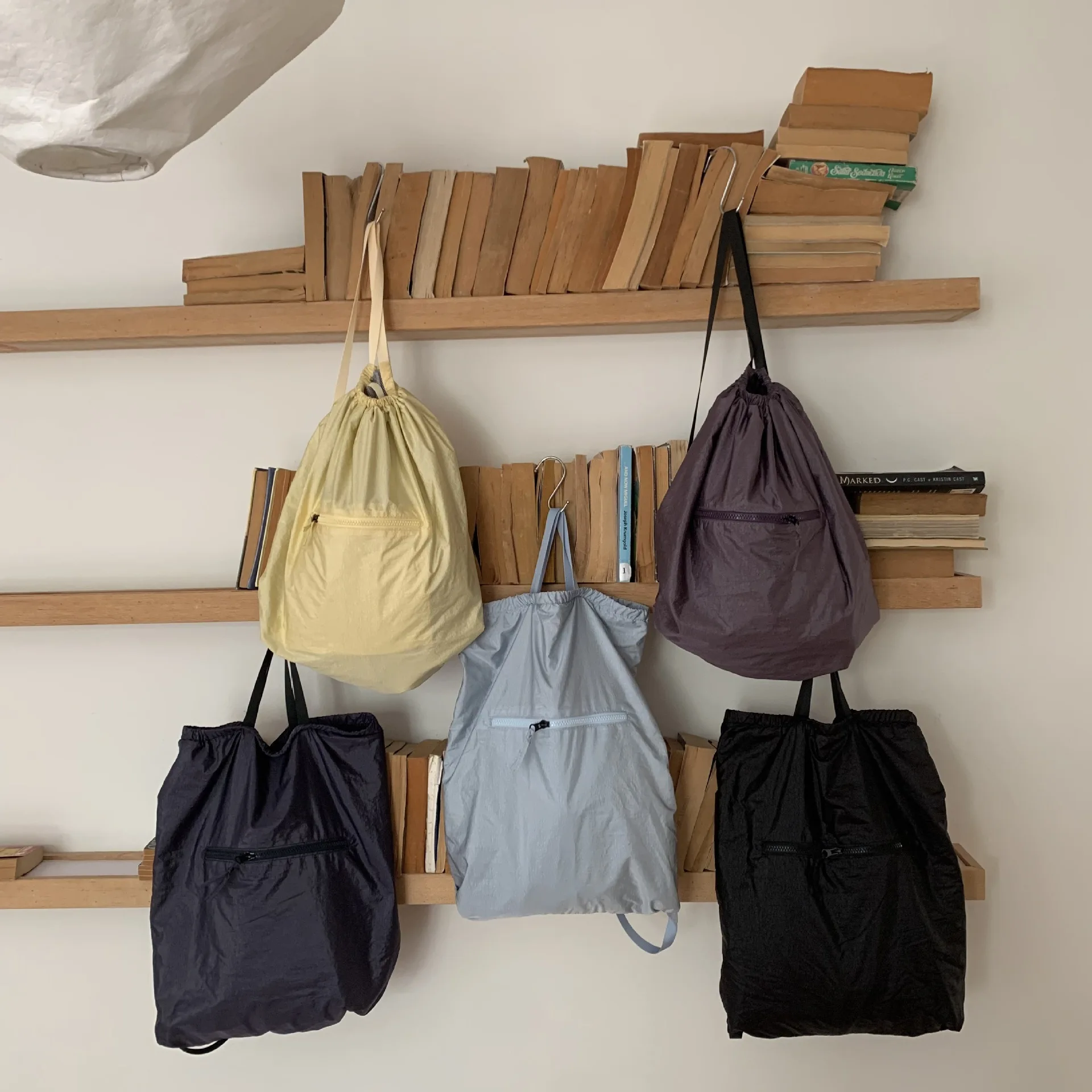 Backpack Nylon Drawstring Single-shoulder Handbag Large Capacity Portable Casual Shopping Bag Niche Design Solid Simple