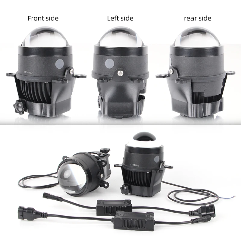 3.0 2.0 Universal Bi LED Lens Fog Lights 3 Colors White Light Projector Lens 12V Fog Lamp for 2Inch 3Inch LED Headlight