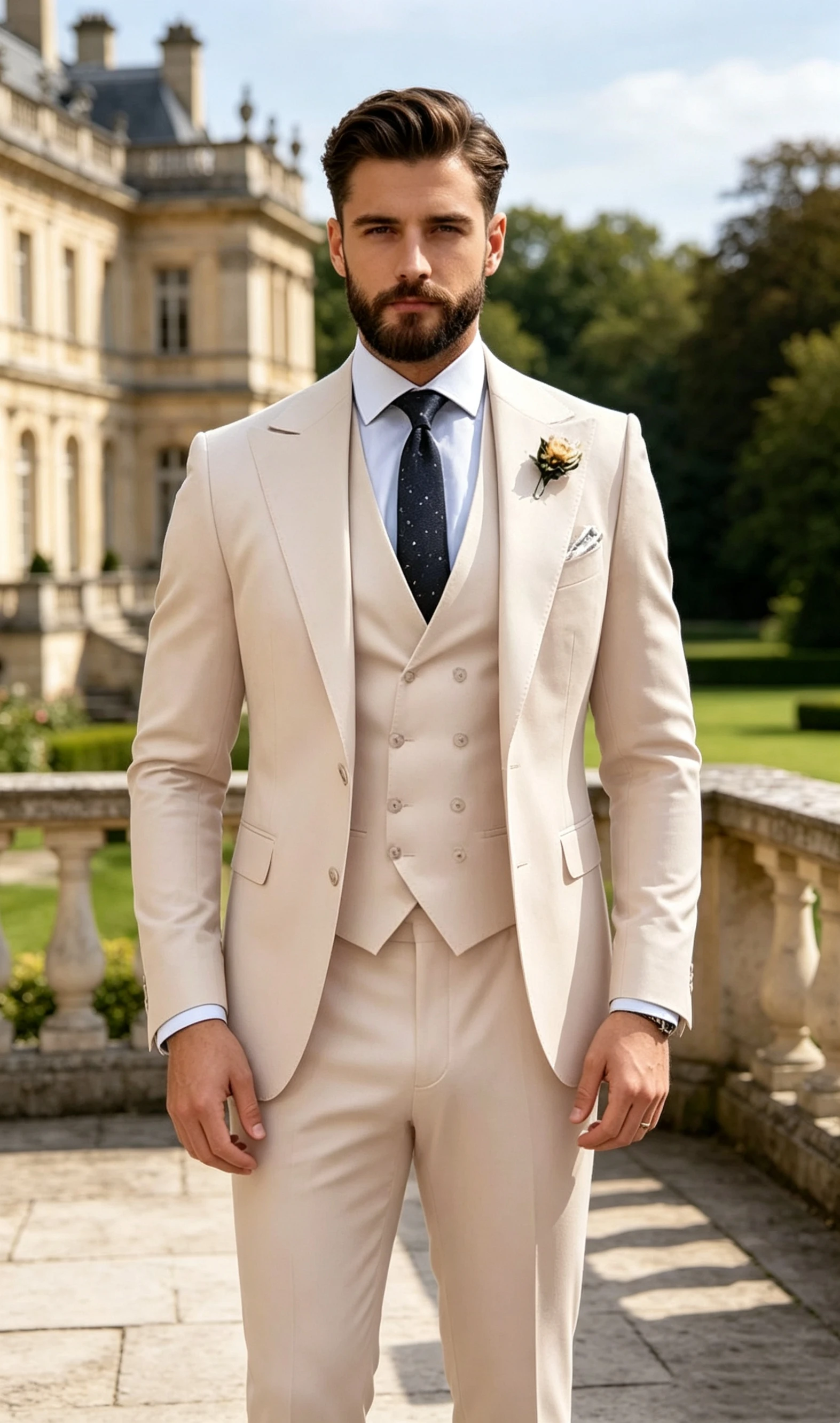 Latest Coat Vest Pant Designs Beige Men Wedding Suit Peak Lapel Blazer Formal Groom Tuxedo Wedding Suit For Men Prom Party Dress
