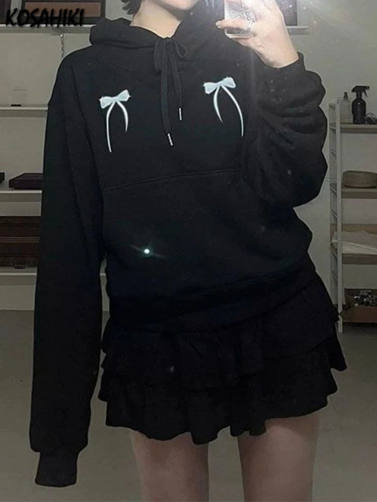 2025 y2k estética arco impressão hoodie feminino streetwear cordão com capuz topos harajuku moletom menina bonito solto grunge com capuz