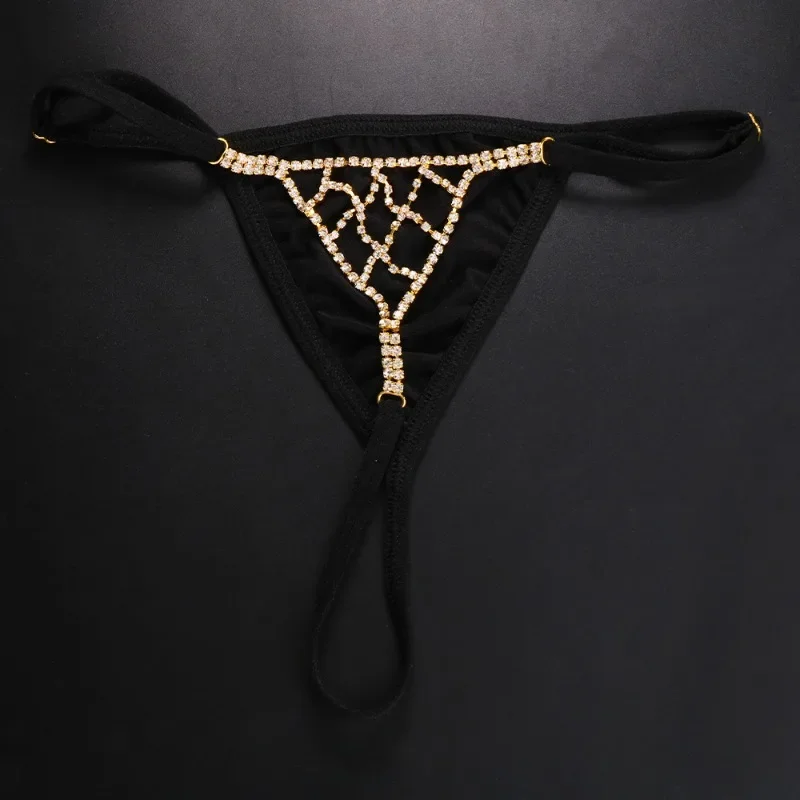 Mesh Panties Women Rhinestone Strings Elasticity Trend Body Chain Rave Waist Femme Thong Bodysuit Underwear Club Party