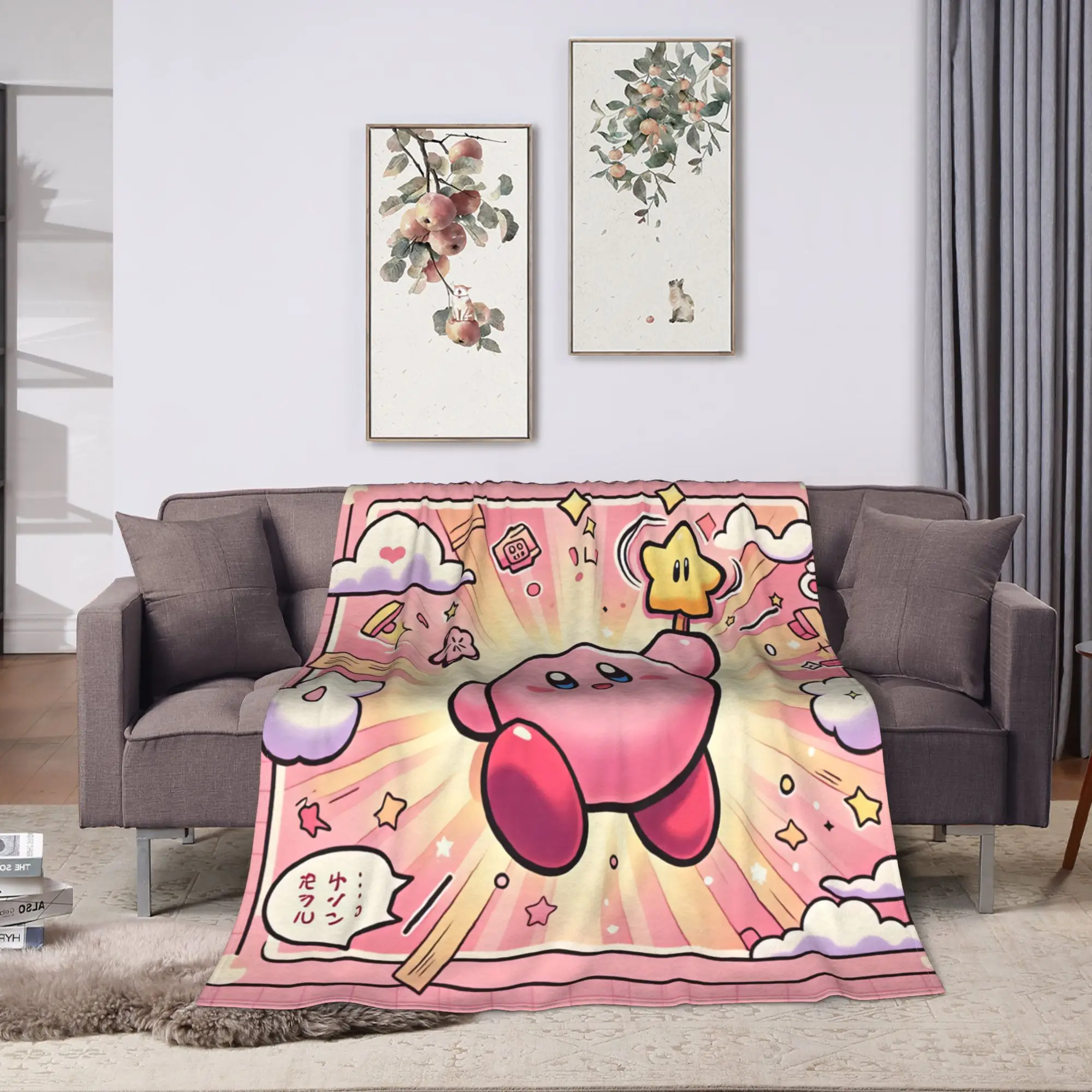 K-Kirbies  Blanket  Soft Funny Plush Throw Blanket For Living Room Airplane Travel Flannel Bedspread Bed Cover