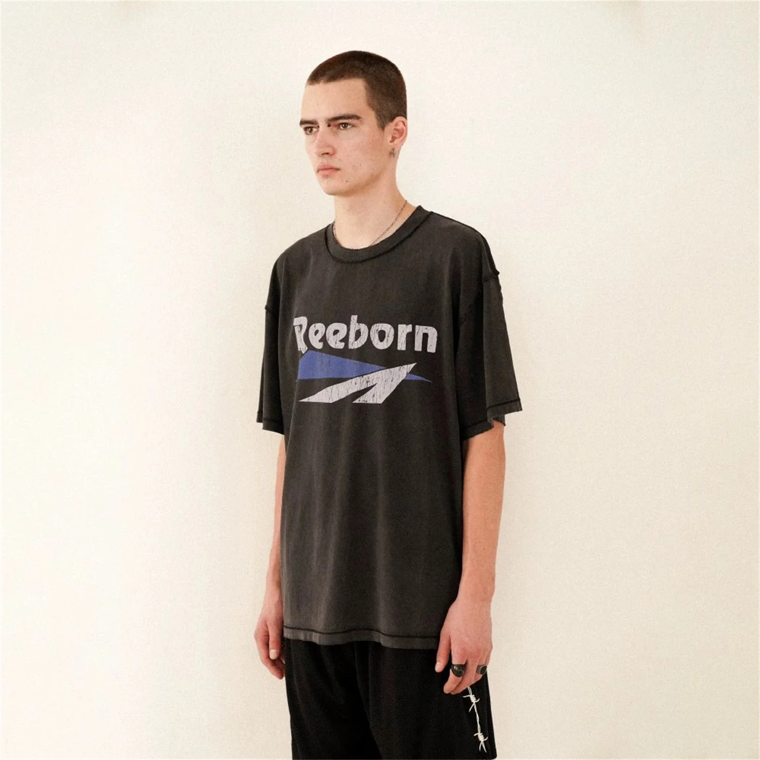 2024 New FP Vintage Retro Letter Reeborn Printing High-Street Distressed Casual Tops T-Shirt