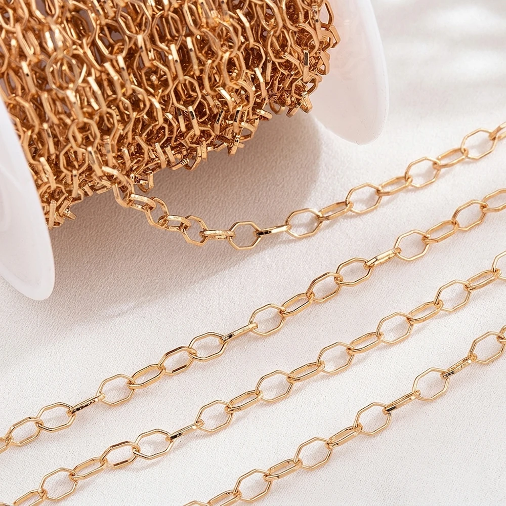 0.5Meter 1Meter 18k Gold Plated Brass Flat Oval Filled Cable Link Chains DIY Necklace Making Jewelry Bracelet Findings Supplies - view 4
