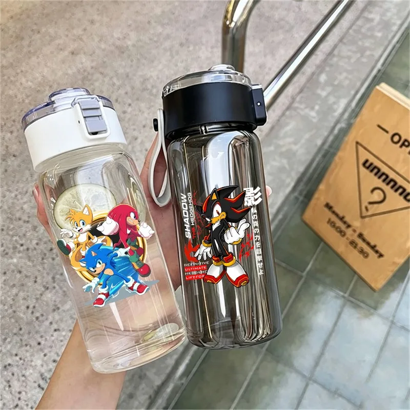 Bouteille d'eau Sonics 600 ml, gobelets en plastique portables unisexes, motif de dessin animé, tasse imprimée, pour femmes et hommes, bouteilles de sport en plein air, cadeaux