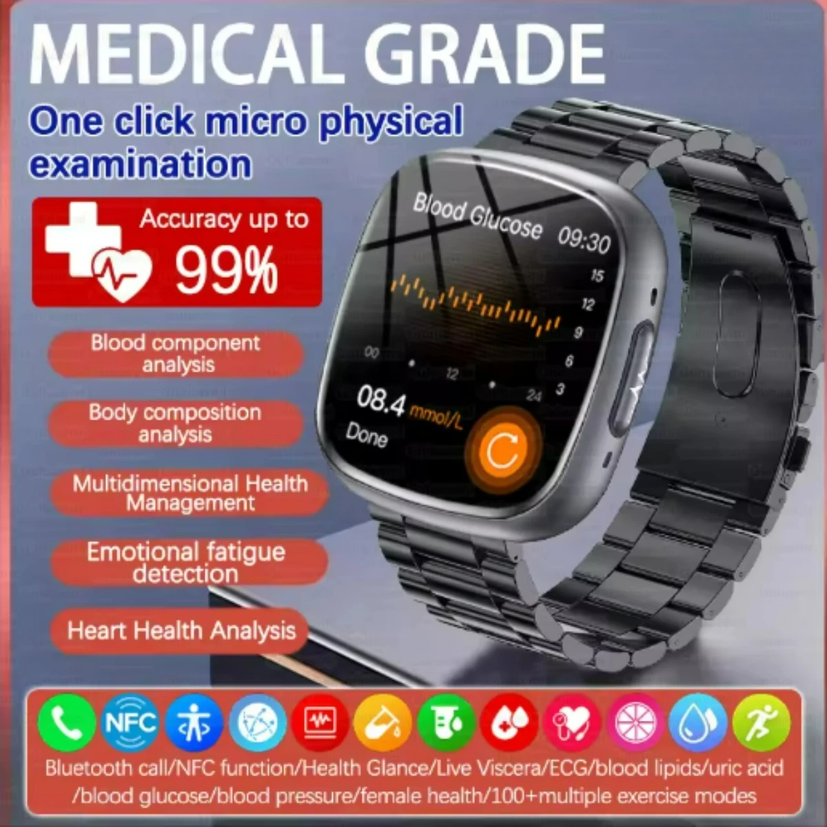2027 New 50125 Pressure Health Monitoring Smart Watch Men ECG+PPG+HRV Blood fat Uric Acid Heart Rate Bluetooth Call Smart Watch