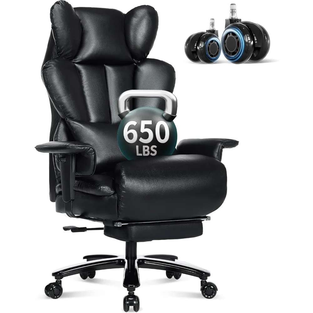 

650LBS Big and Tall Office Chair with Footrest,Large Heavy Duty Executive Office Chair-Wide Seat,Adjustable Lumbar Support