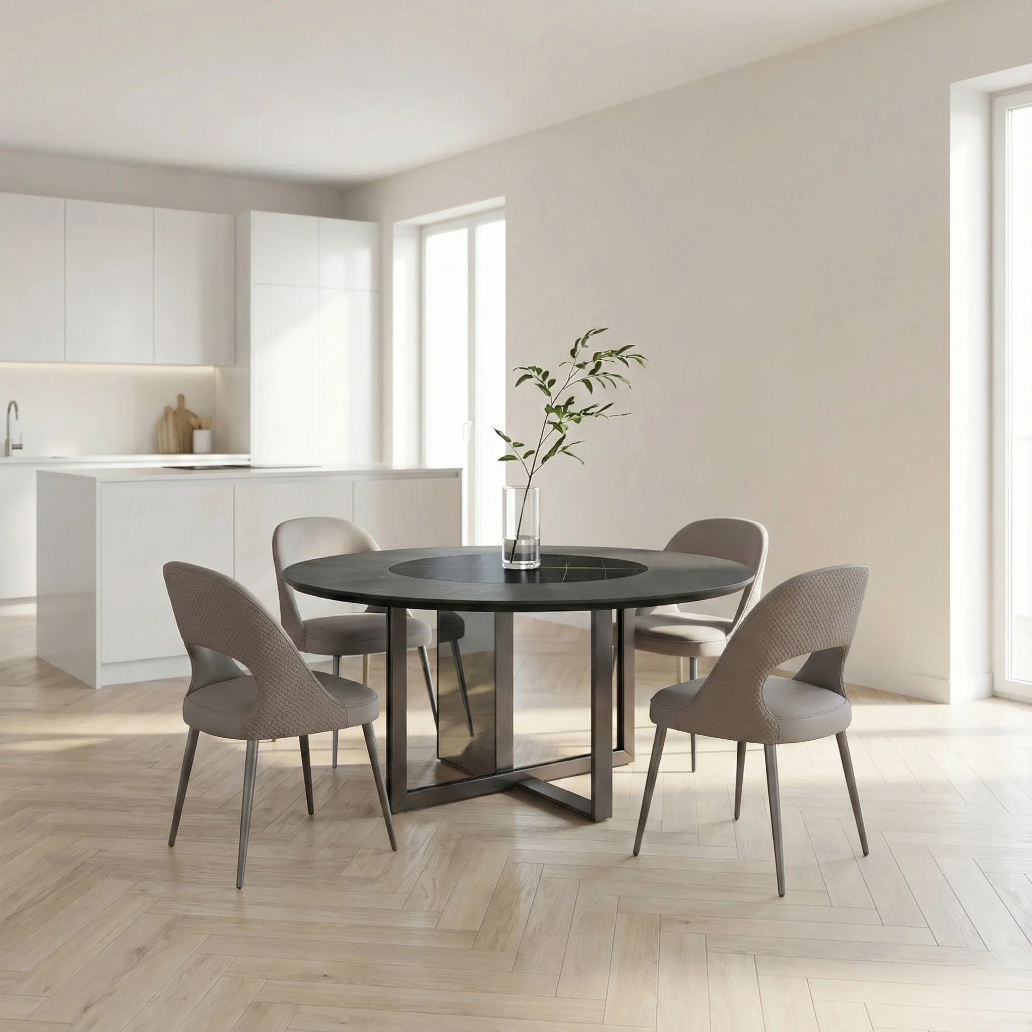 Modern Design Round Marble Dining Table Set 6 Chairs With Rotation Mechanism For Restaurant