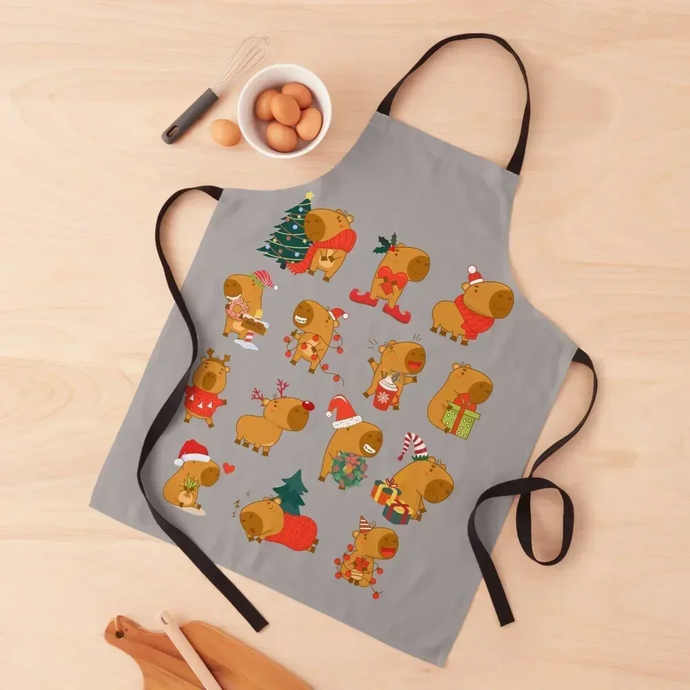 

Capybara Christmas Time, Happy Christmas Apron kitchen utensil useful gadgets for home Costume Waiter Home Cleaning Apron