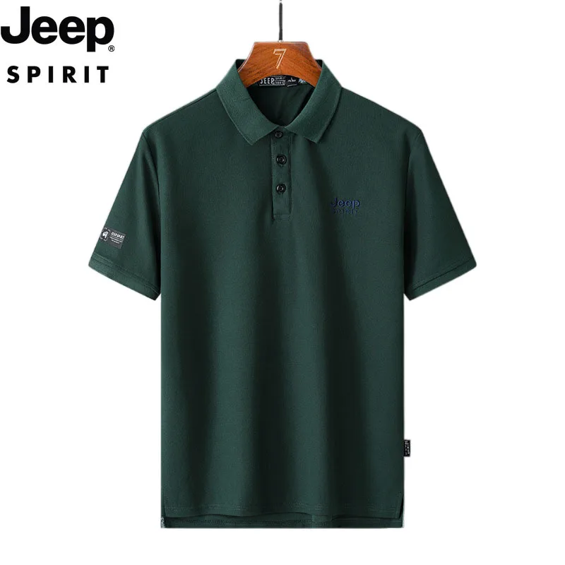 JEEP SPIRIT-Camisa polo de algodão de manga curta masculina, polo sólido, slim fit, casual, de negócios, confortável, respirável, verão