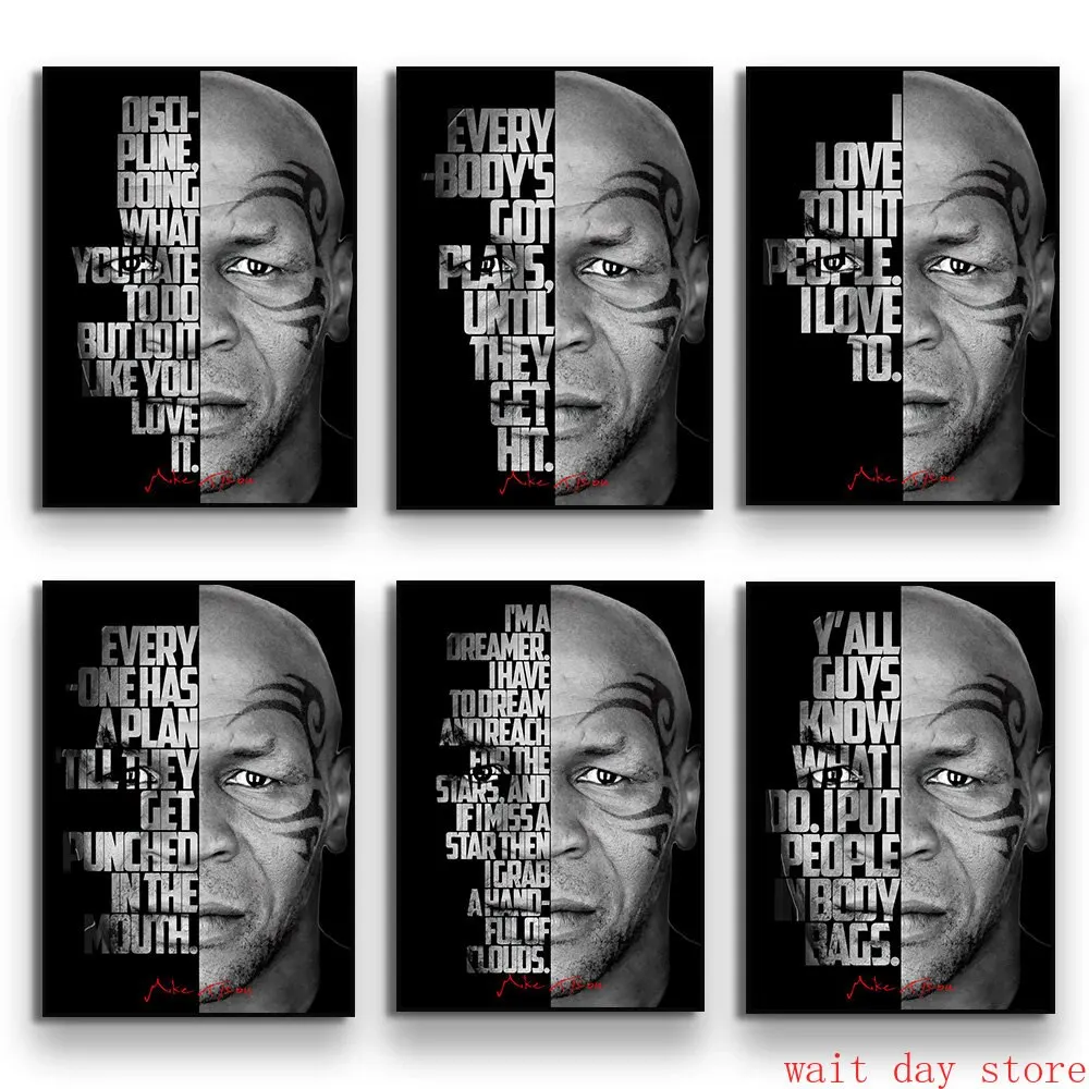 Black  White Mike Tyson Motivational Quote Boxing Canvas Poster  Inspiring Sports Art Wall Decor for Living Room