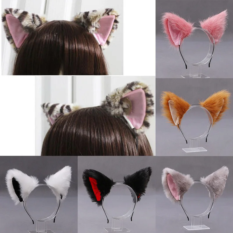 Diadema peluda con orejas de gato y zorro para niña, diadema de pelo para fiesta de Cosplay, diadema de Anime para Halloween, accesorios para el cabello