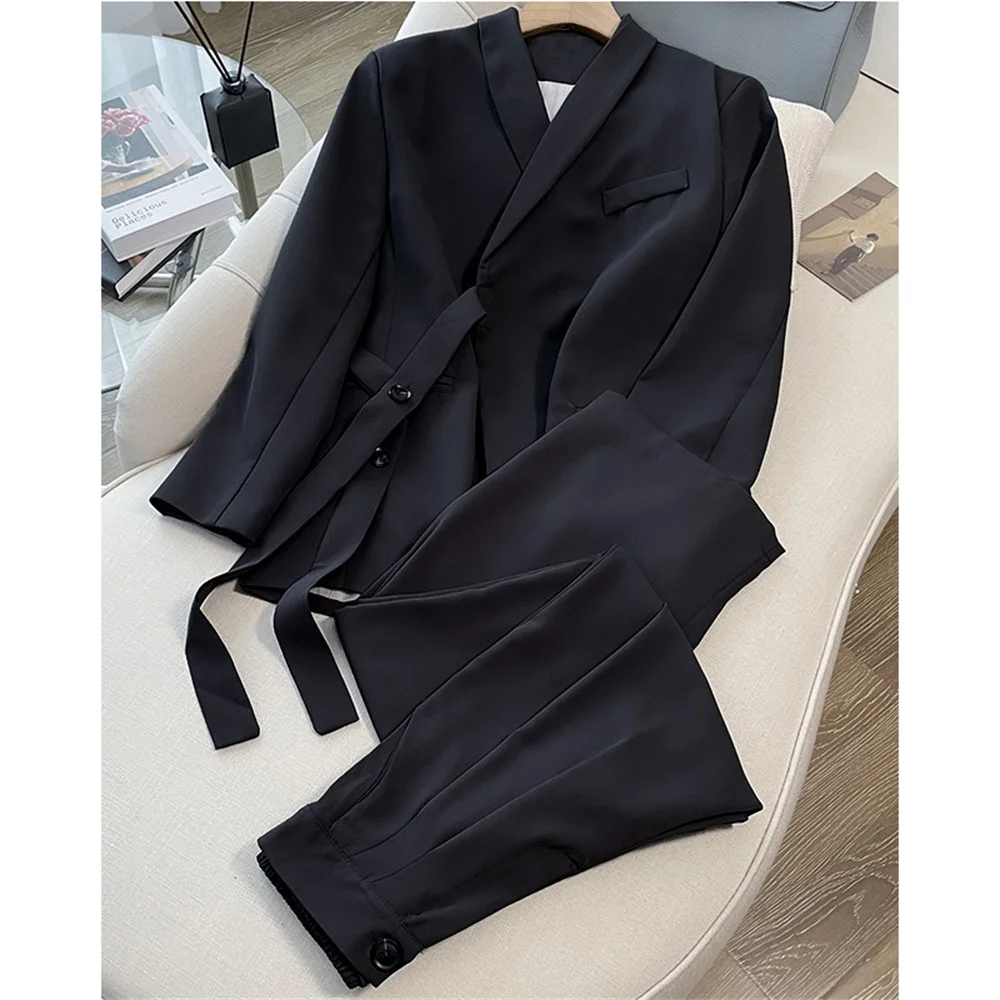 2023 Winter New Women\'s Blazer Set Professional Elegant Office Suit Blazer and Pants 2 Piece Set Business Women Trouser Suits