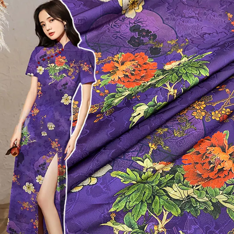 Imitation Watered Gauze Silk Fabric Jacquard Cheongsam Dress Chinese Style Clothing Designer Cloth DIY Sewing Material 50x150cm