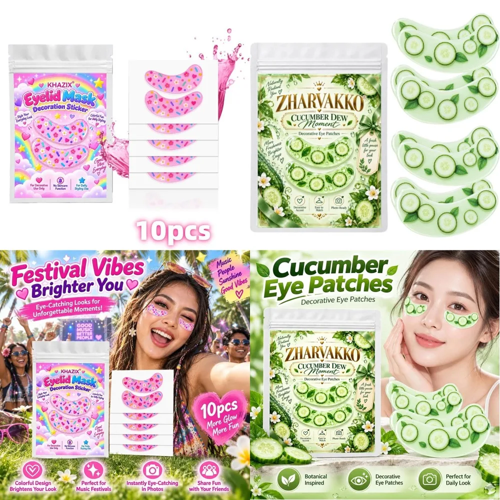 8/10pcs Cute Eye Stickers Creative Makeup Photo Styling Cucumber Fruit Decorations Fresh And Cute Eye Stickers Christmas Gifts