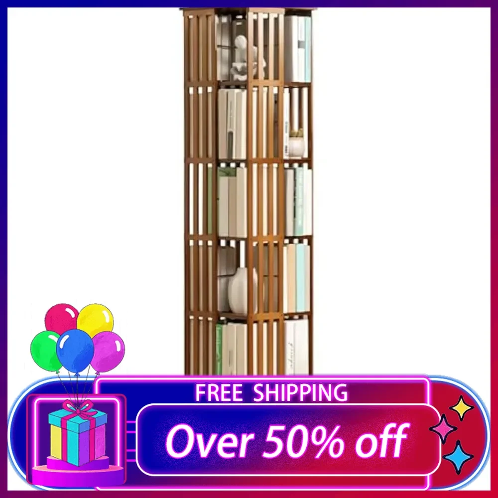 Rotating Bookshelf, 360° Rotating Bookshelf Tower, Multi-Tier Design, Large Capacity with Multiple Compartments,(Brown, 6 Tier)