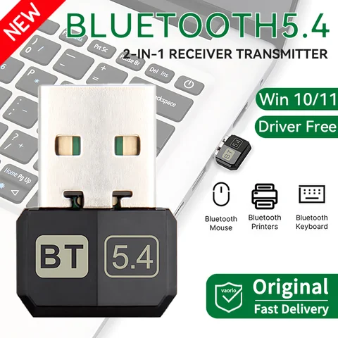 USB Bluetooth 5.4 Adapter Audio Dongle Adapter Mini USB Wireless Receiver/Transmitter For PC/Laptop Driver Free For Win10/11