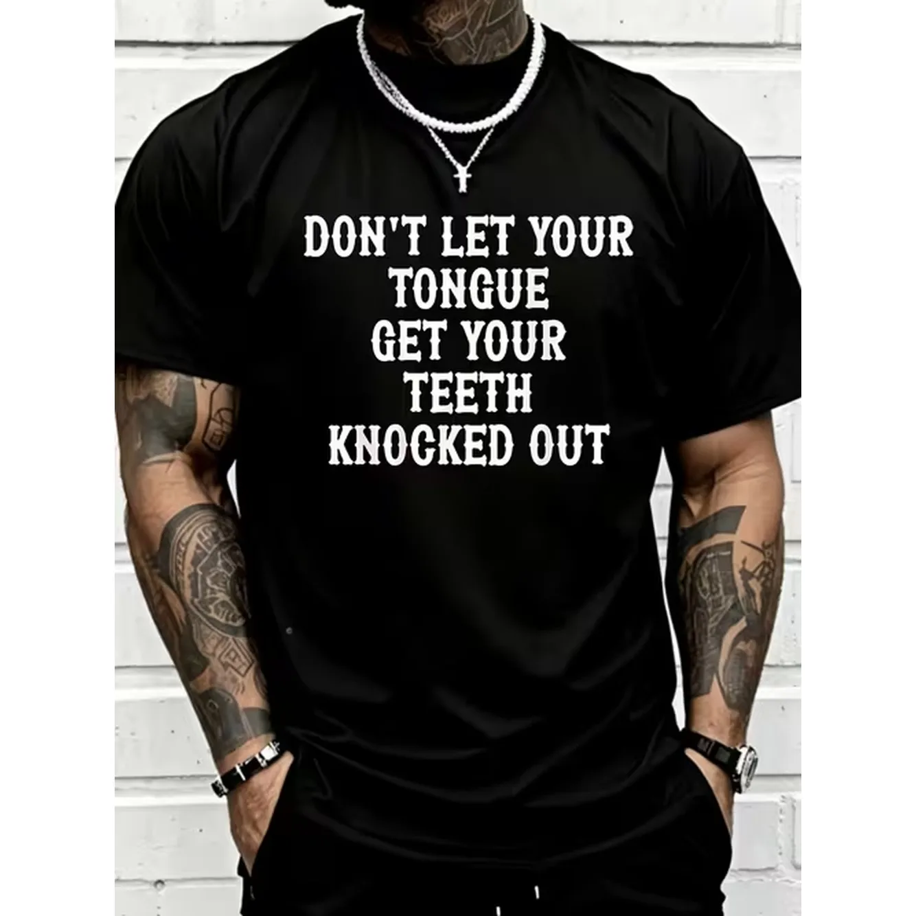 Camiseta gráfica para hombre con estampado divertido de "no dejes que tu lengua te rompa los dientes", unisex, ligera, transpirable, de cuello redondo, informal, para exteriores, tallas S, estilo retro, informal, estampada, tallas grandes.