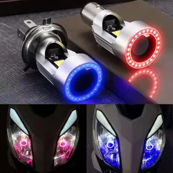 Blue/pink Angel eye H4 LED Motorcycle Headlight Ba20d HS1 H6 Scooter Motorbike Headlamp Light Bulb DRL Accessories 12/24V
