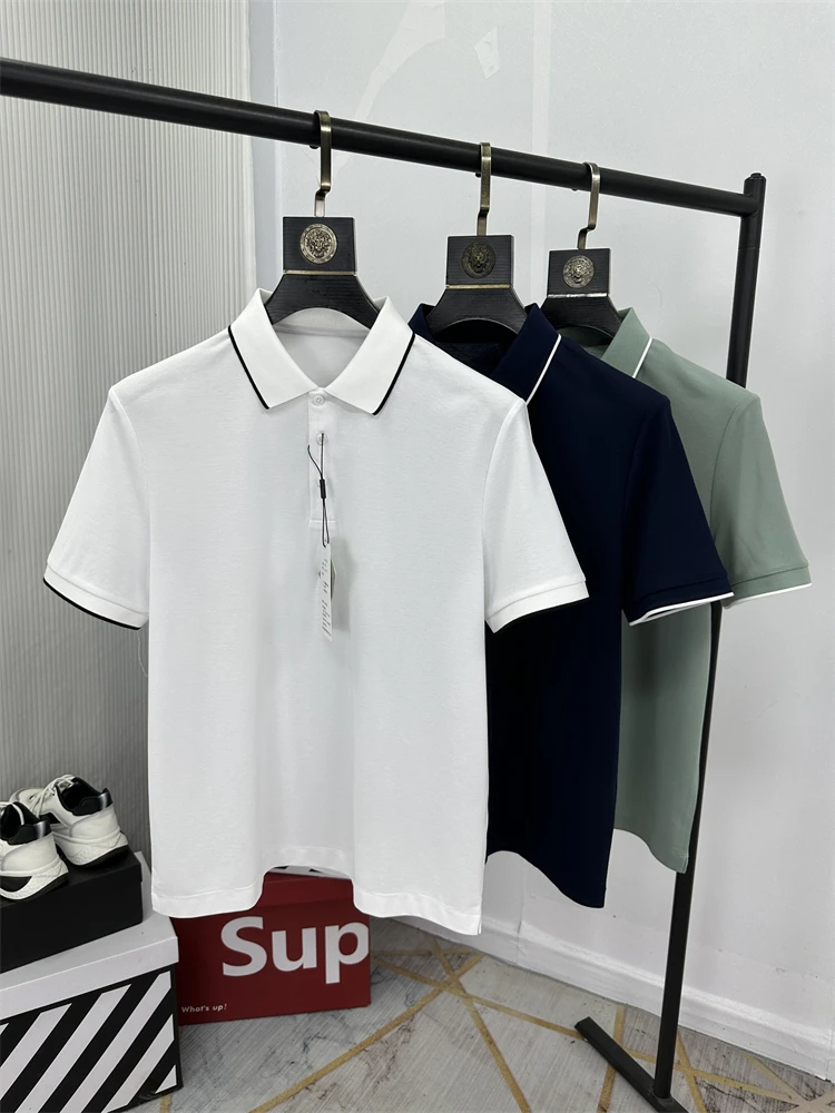 

Faionable Simple Cool Sensation Skin-friendly Comfortable Breathable Men's New High-end Busin Casual Silk ort Sve P...