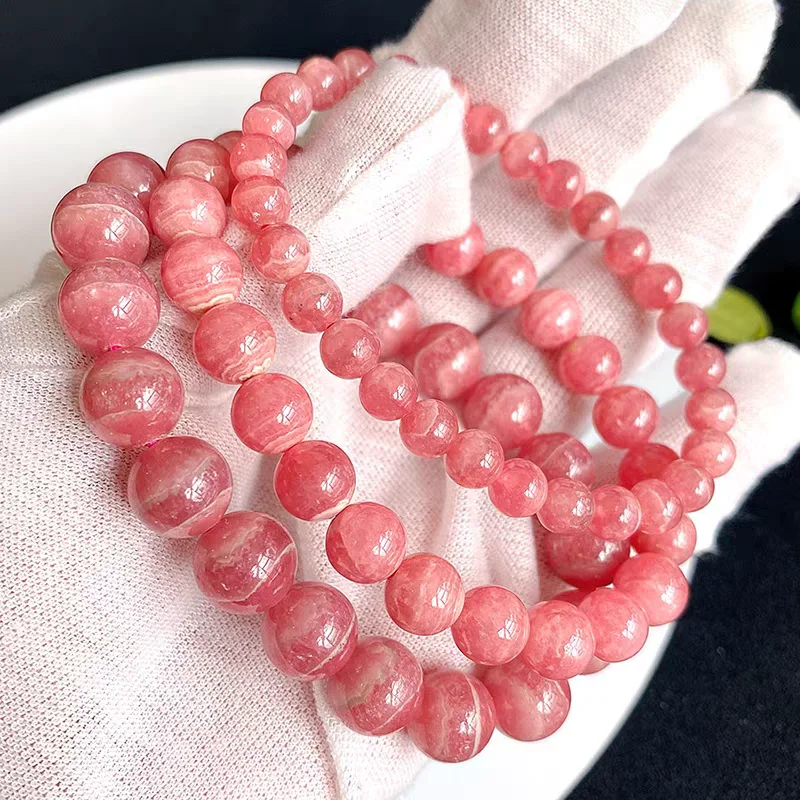 

Natural Red Rose Rhodochrosite Bracelet Bangle Clear Round Beads Women Men Fashion Certificate AAAAA
