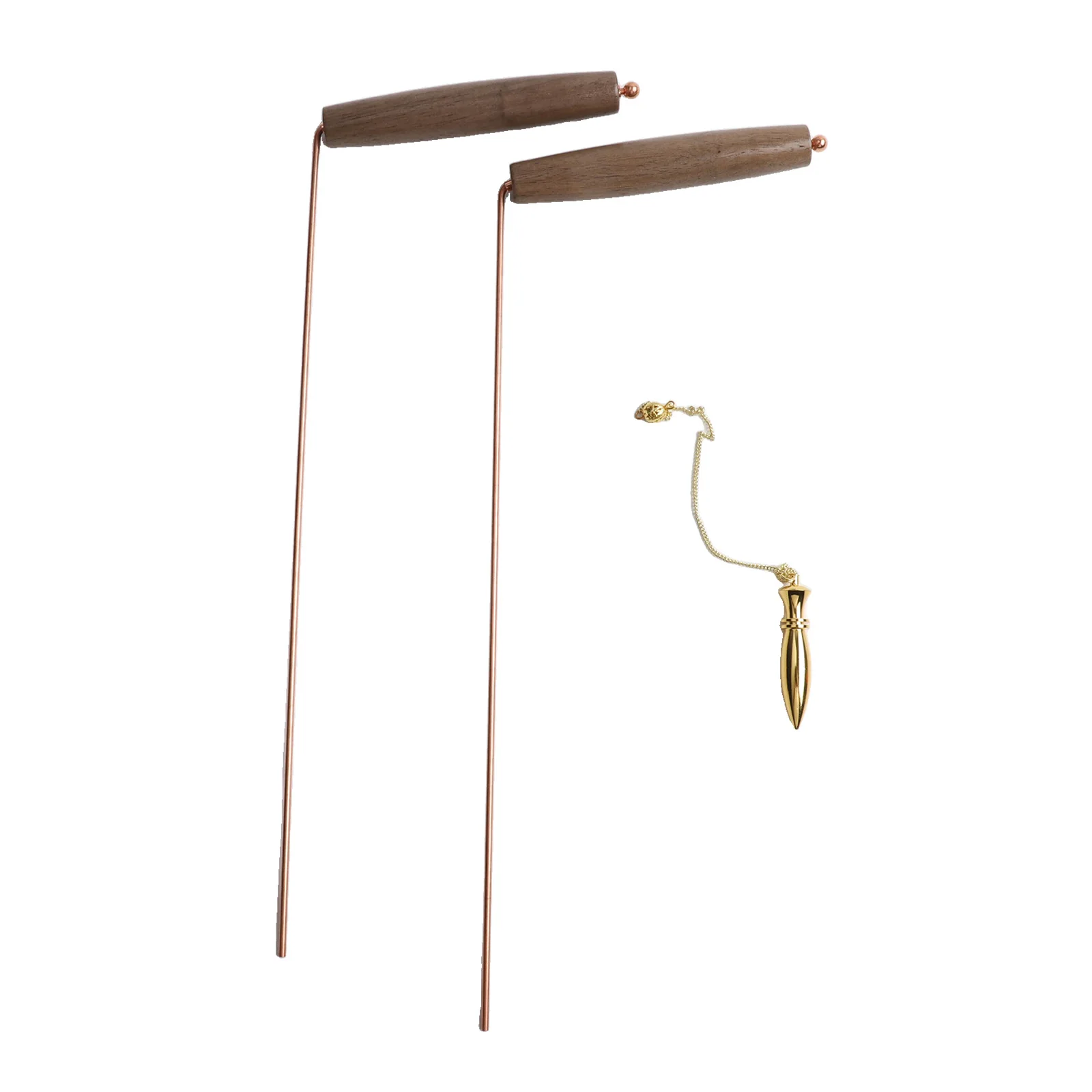 Brass Divining Rod Kit With Walnut Handle Copper Dowsing Rods And Pendulum For Water Gold Mineral Detection Metal Detecting Tool