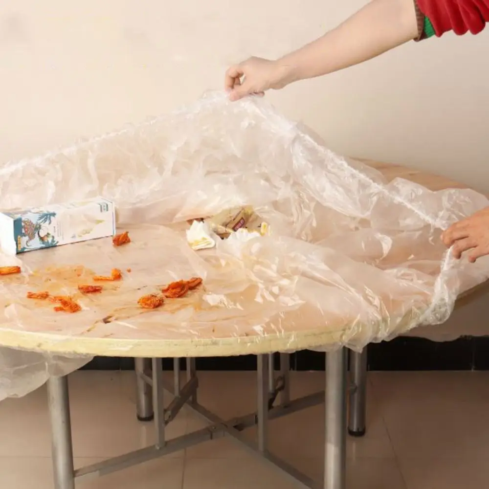 10Pcs/Pack Elastic Hem Disposable Tablecloth Waterproof Oil-proof Table Cover Transparent Round/Rectangular Universal