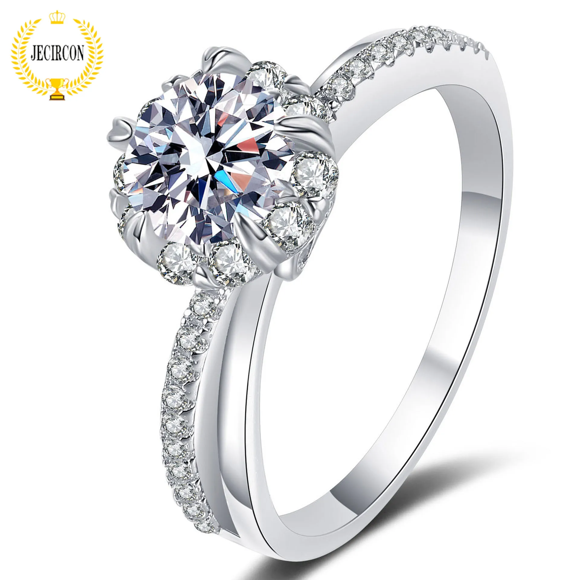 

JECIRCON 925 Sterling Silver Plated PT950 Gold Proposal Ring for Women Factory Direct Supply Wholesale 1 Carat Moissanite Ring