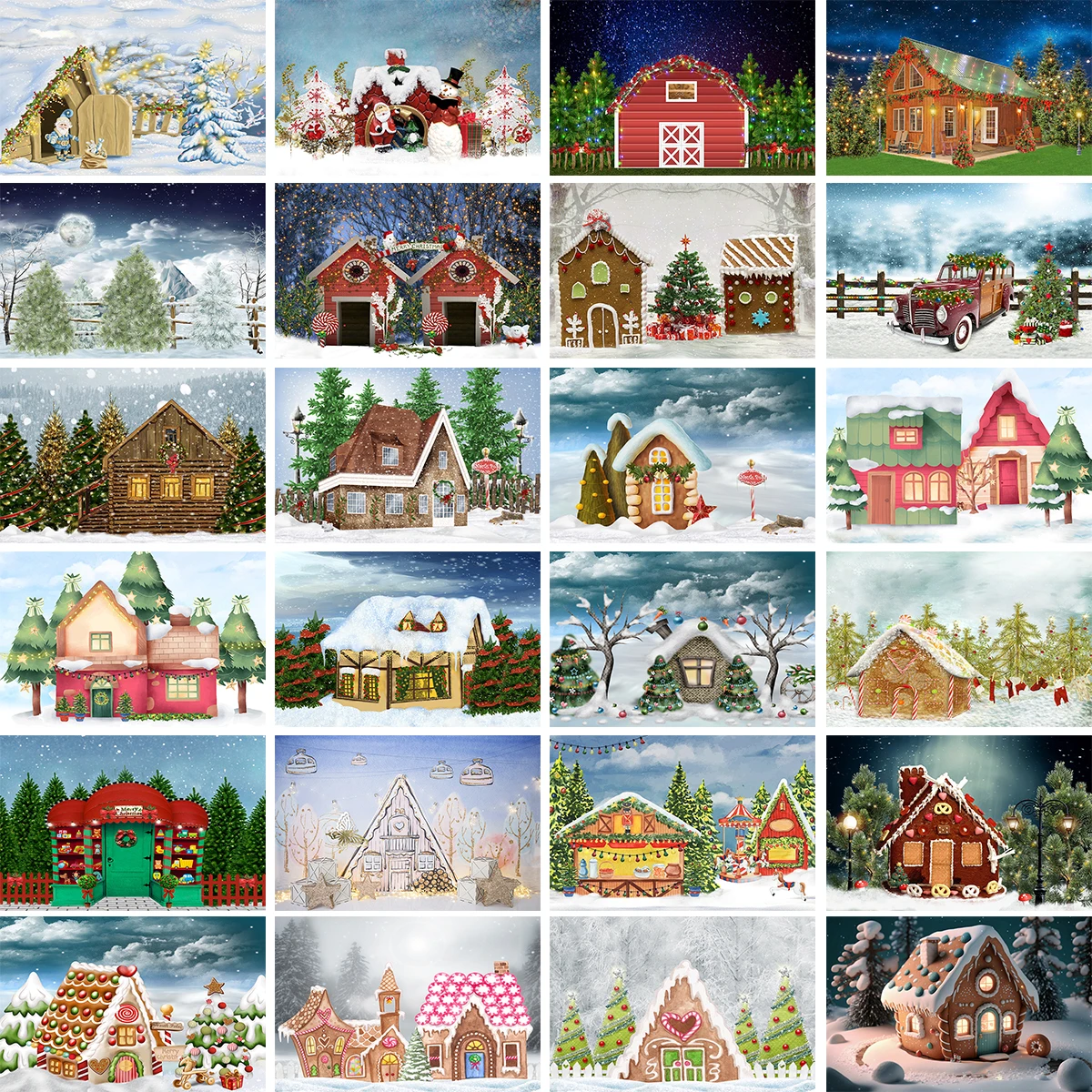Winter House Backdrop Snow Field Forest Christmas Santa Claus Tree Farm Kids Bbay Family Portrait Photography Background Winter House Backdrop Snow Field Forest Christmas Santa Claus Tree Farm Kids Bbay Family Portrait Photography Background