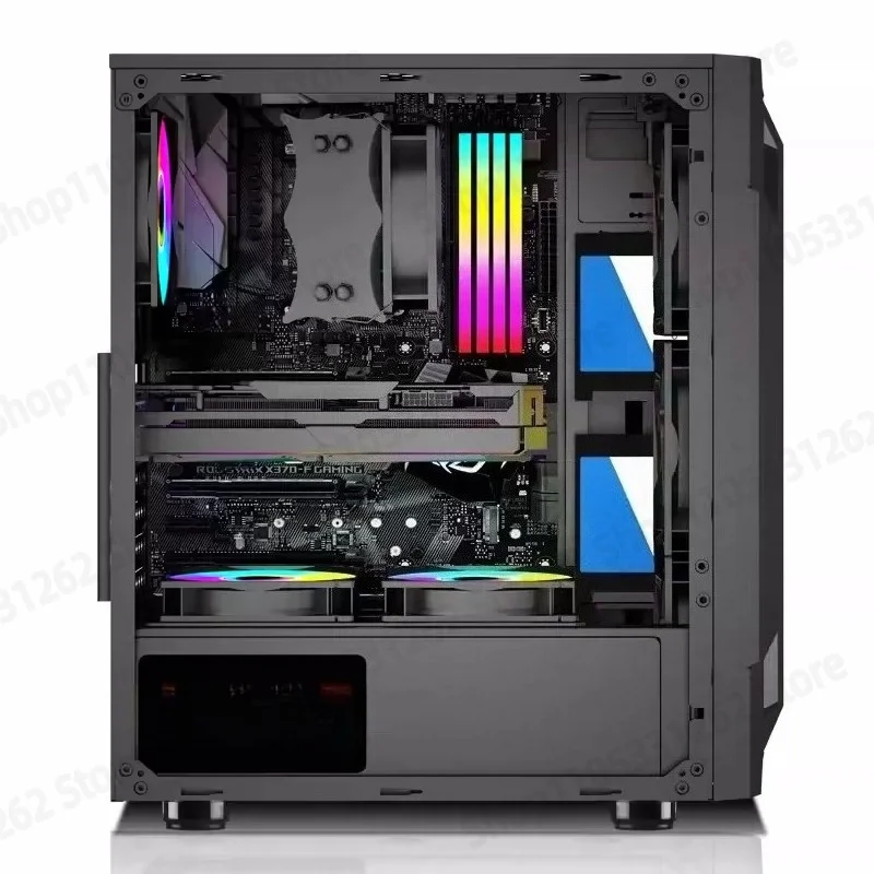 ATX E-sports Game Chassis Middle Tower Tempered Glass Side Through 6 Fan Position Back Cable USB3.0
