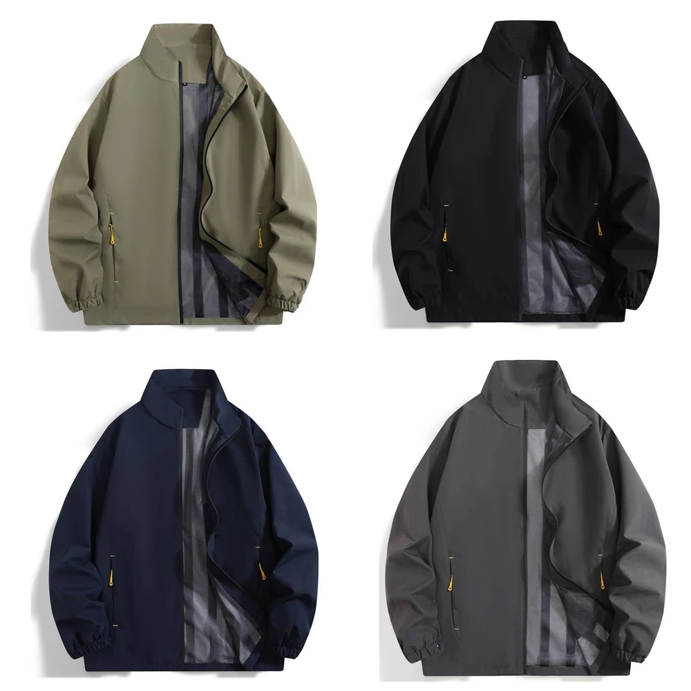 Premium Unisex Windbreaker Jacket - All-Season Outdoor Windproof Work Uniform with Classic Solid Color Design