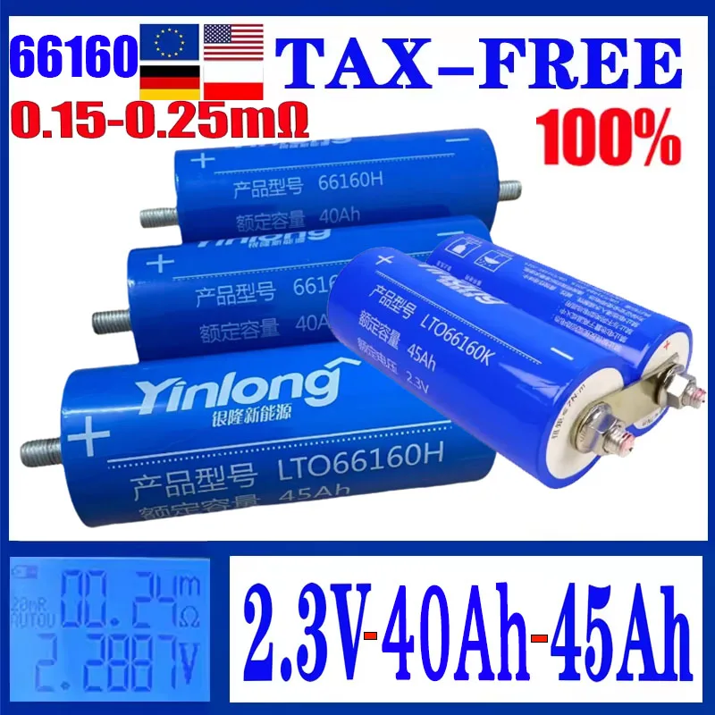 100% Original Yinlong 66160 2.3V 40A-45Ah LTO Lithium Titanate Battery 10C Discharge DIY 12V 24V Car Audio SOLAR SYSTEM Tax Free