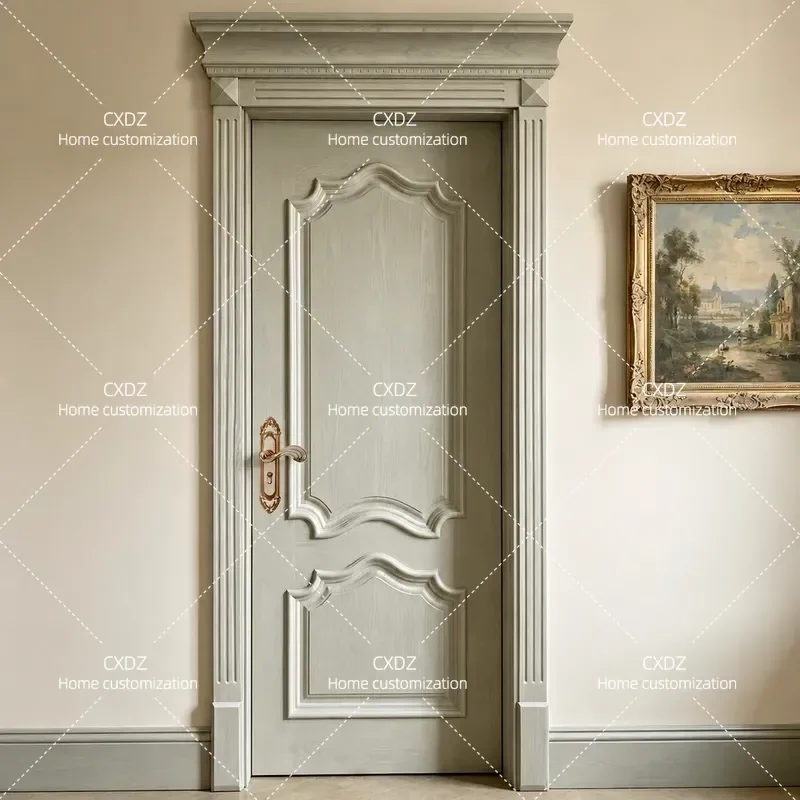 Antique White Solid Wood Door Flat Open Multi Layer Painted Interior Door for Bedroom Study Kitchen Household Use