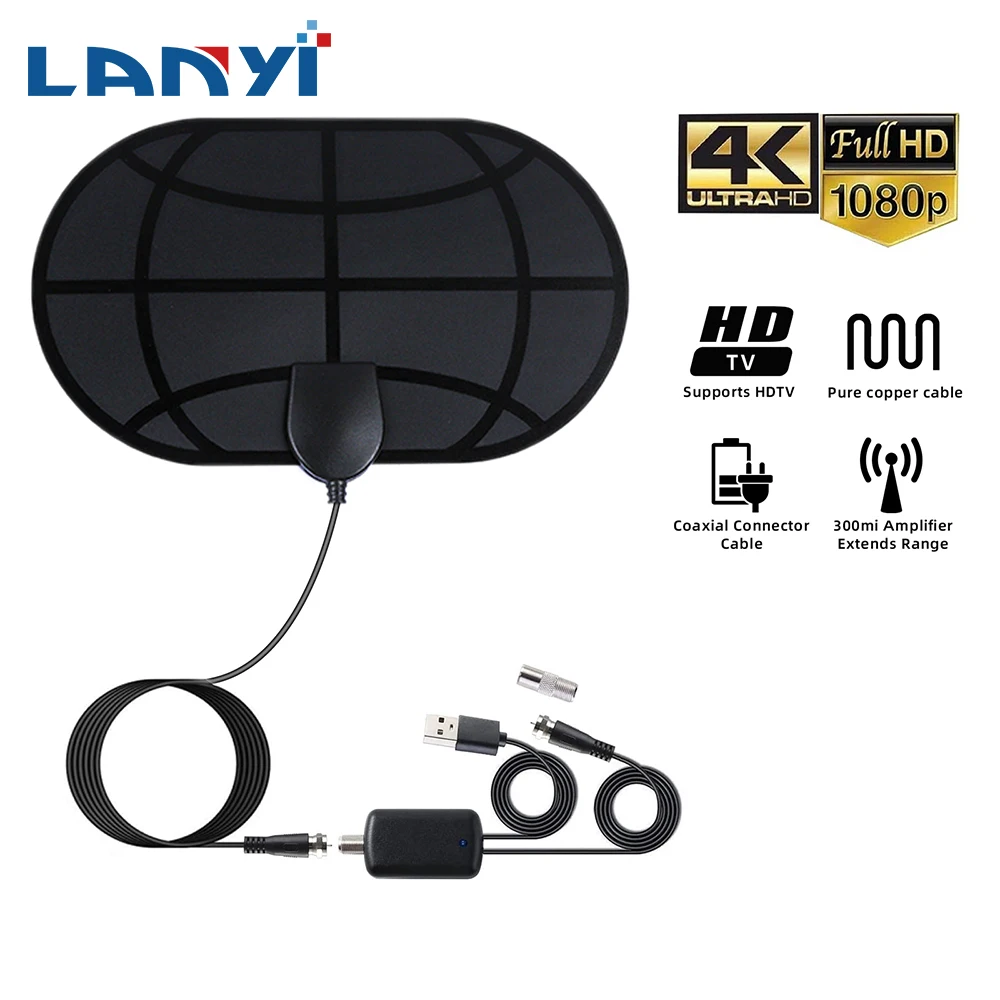 Mini Flat Digital TV Antenna 4K HD Amplified Indoor HDTV Aerial Long Range Free Local Channels