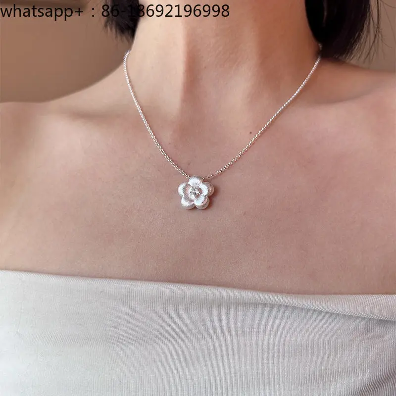Pure Silver 999 Ancient Falafel Flower Sterling Silver Necklace Light Luxury
