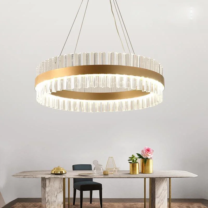 แหวนคริสตัลโมเดิร์นโคมระย้า K9 คริสตัล LED จี้โคมไฟโคมไฟห้องครัวตกแต่งบ้านโคมไฟในร่ม