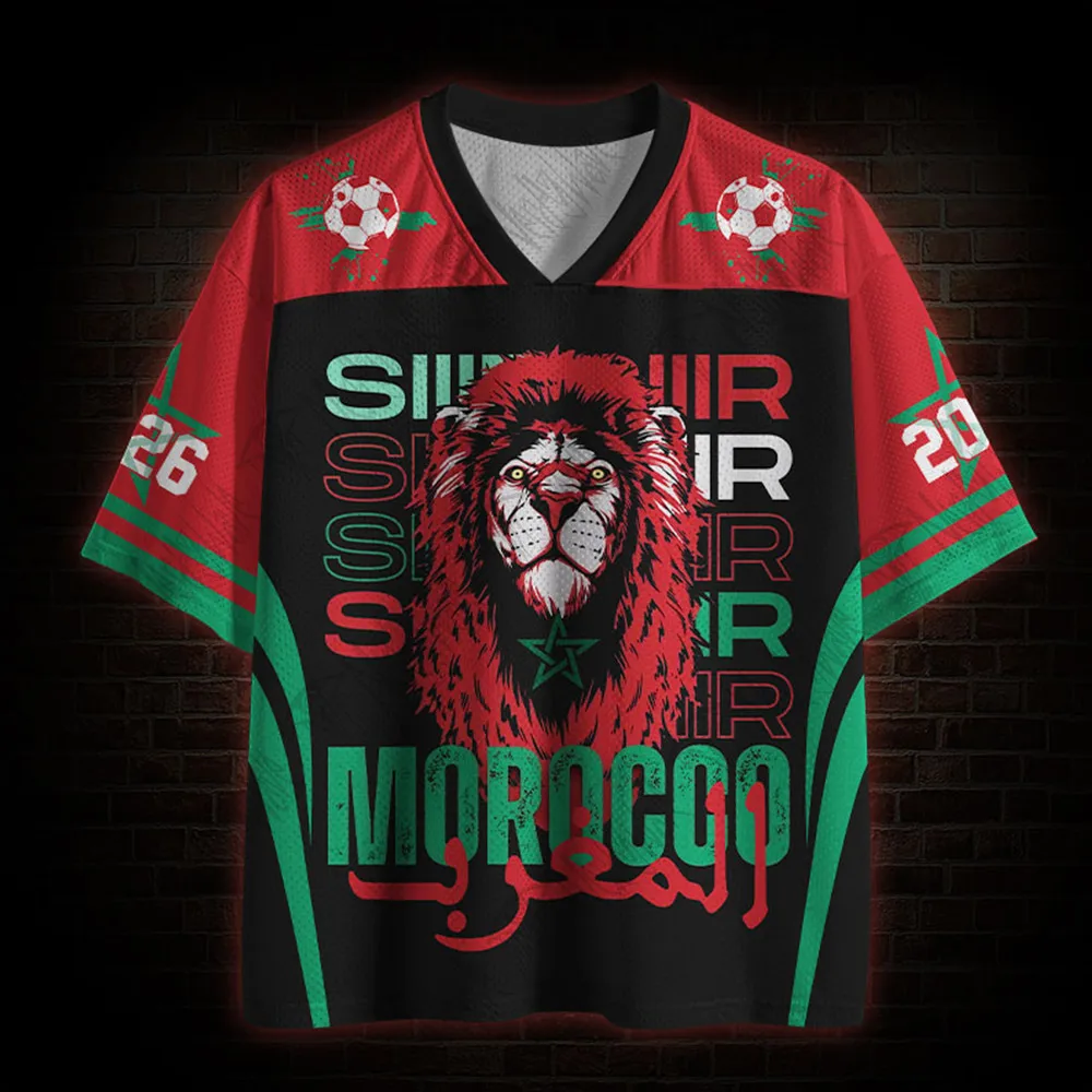 Camiseta de fútbol de malla de la serie Diablo, camiseta de fútbol de malla personalizada con diseño de León del Atlas de Marruecos, impresión 3D