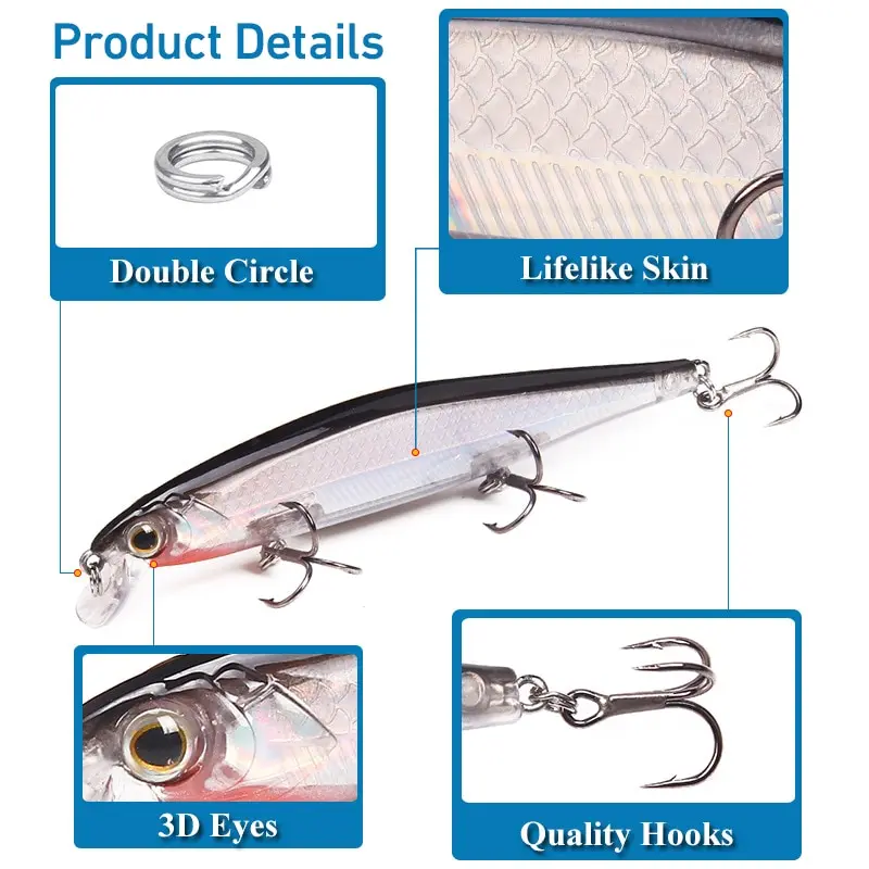 Artificial Hard Minnow Fishing Lures, Isca Wobbler, Perca, Perca, Pike, Carpa, Bass, Swimbait Flutuante, 12,9g, 11cm, 1Pc