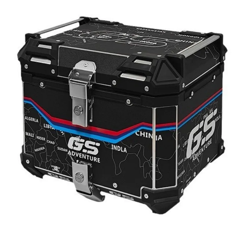 36L/45L/55L/65L Motorcycle Universal Aluminum Alloy Trunk Storage Box Tail Box Waterproof Luggage Compartment Map Sticker Style