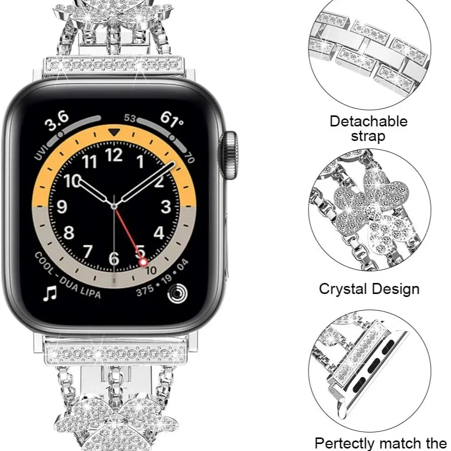 Metal Strap For Apple Watch Ultra/2 49mm 9 8 7 6 5 4 SE 45mm 41mm 40mm 44mm Diamond Band Bracelet For iwatch 10 46mm 42mm Correa