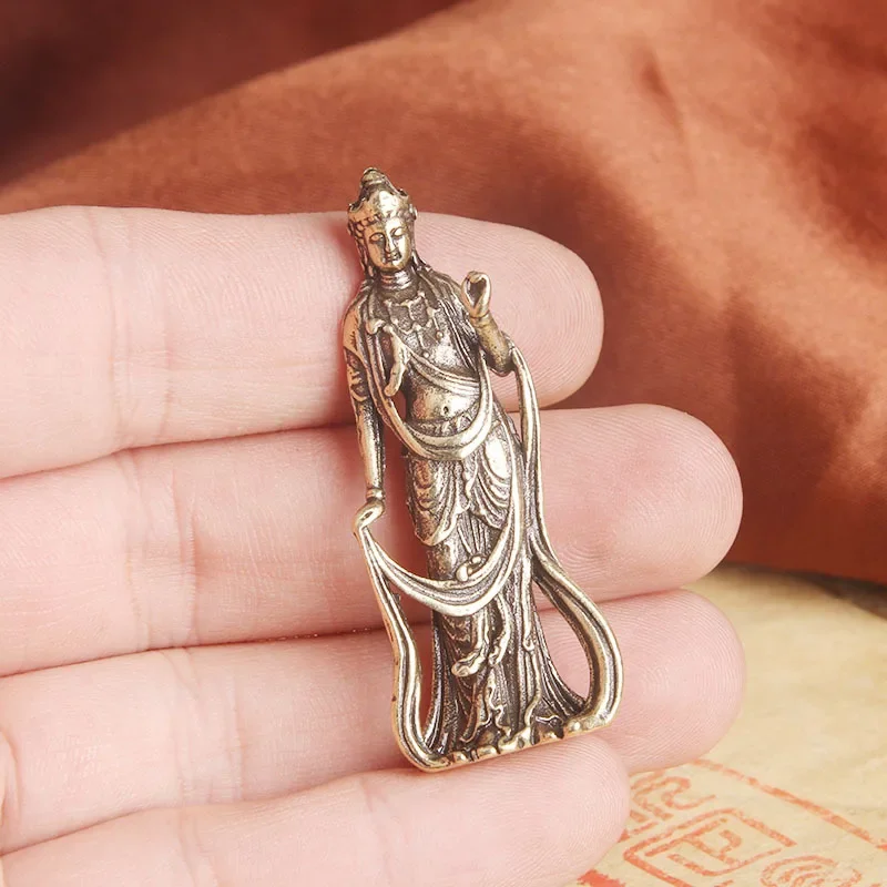 Brass Avalokitesvara Buddha Statue Figurines Miniatures Crafts Desktop Ornaments Desk Living Room Home Decoration Accessories