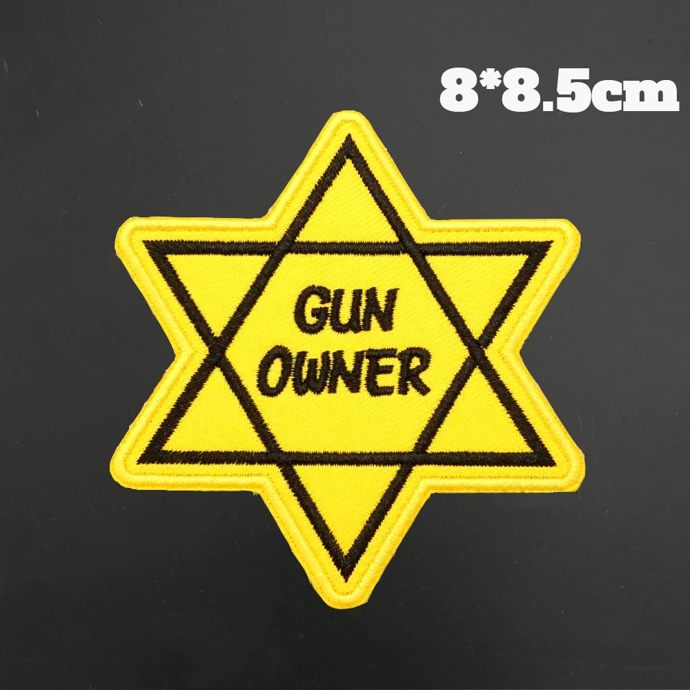 AA23-1 yellow stars reading Gun Owner  EMBROIDERY PATCH