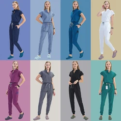 White Hospital Uniforms Mandarin Collar Top Jogger Pant Scrub Set Women Medical Workwear Soft Pet Clinic Nursing Suits  S180-02