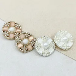 Luxcy Women's Metal Hand Stitched Button 5PCS Of Pearl Diamond Button For Women's Fur Mink Coat Sweater Flower Decorative Buckle