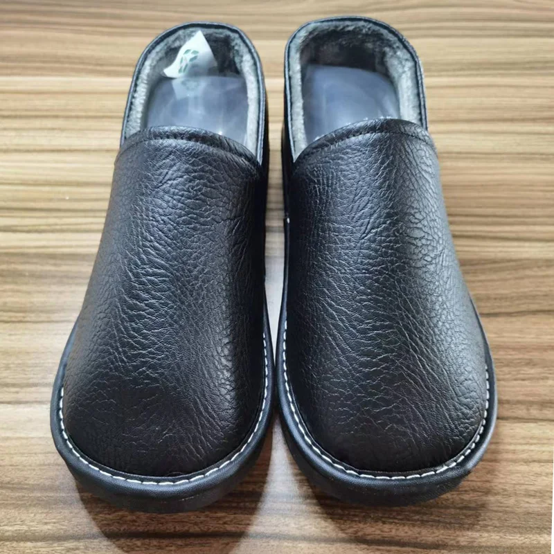 Large Size 47 48 Couple Home Cotton Shoes PU Leather Waterproof Women And Men Indoor Warm Plush Slippers Unisex Winter Slides