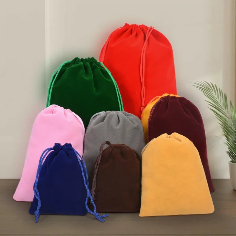 Sacs à bijoux en velours, 5x7, 7x9, 10x12, 12x15cm, emballage pour mariage, fête, sacs et pochettes à cordon de haute qualité, 50/100 pièces