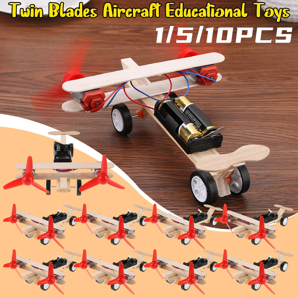 Twin Blades Racing Aircraft Model Battery Powered DIY Assembled Aircraft Model Eco-Friendly Wooden for Intellectual Development