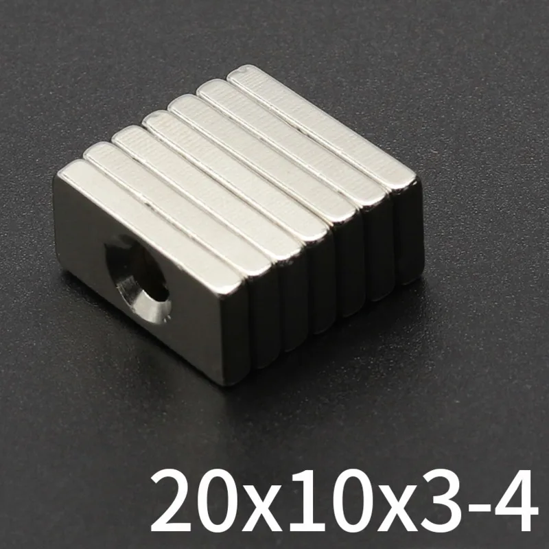 5/10/20/50/100Pcs Block Magnet 20x10x3-4 Neodymium Magnet N35 20mm x 10mm x 3hole4mm Permanent NdFeB Super Strong Powerful